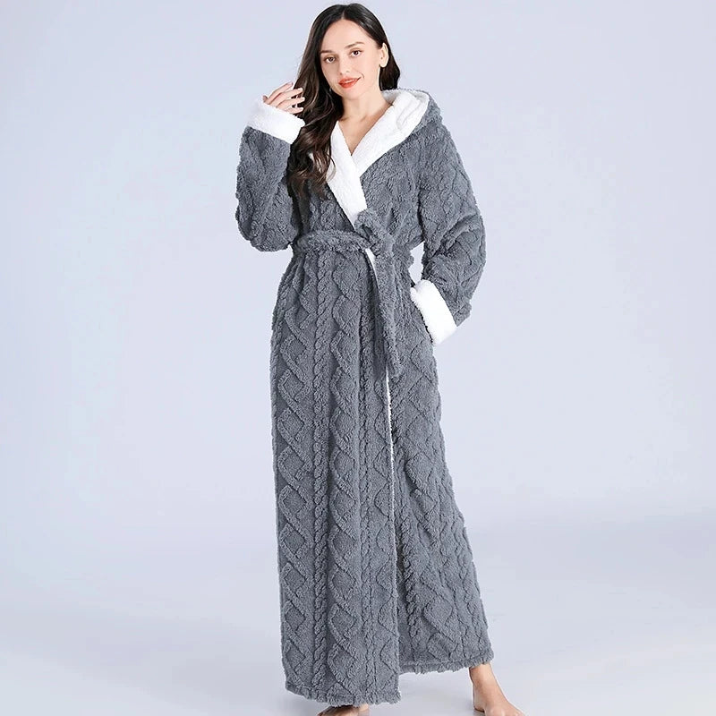Flannel Hooded Winter Bathrobe