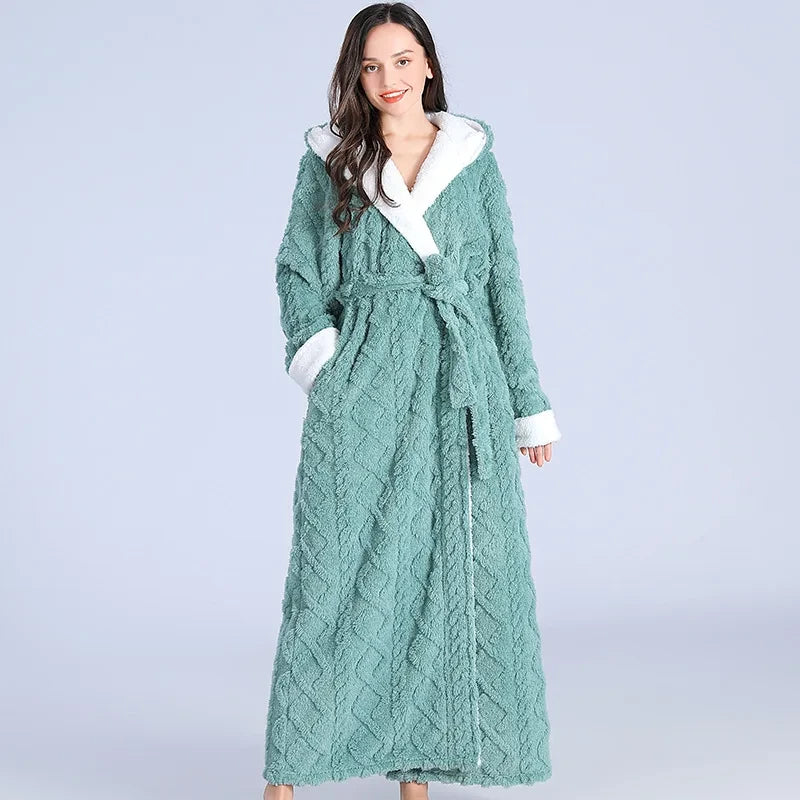 Flannel Hooded Winter Bathrobe