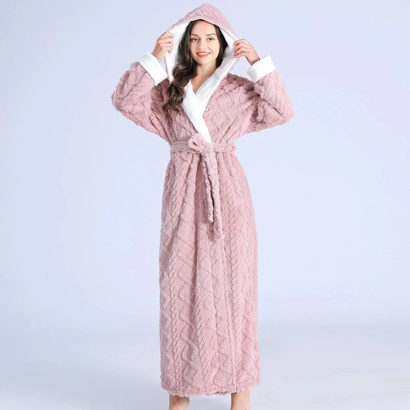 Flannel Hooded Winter Bathrobe