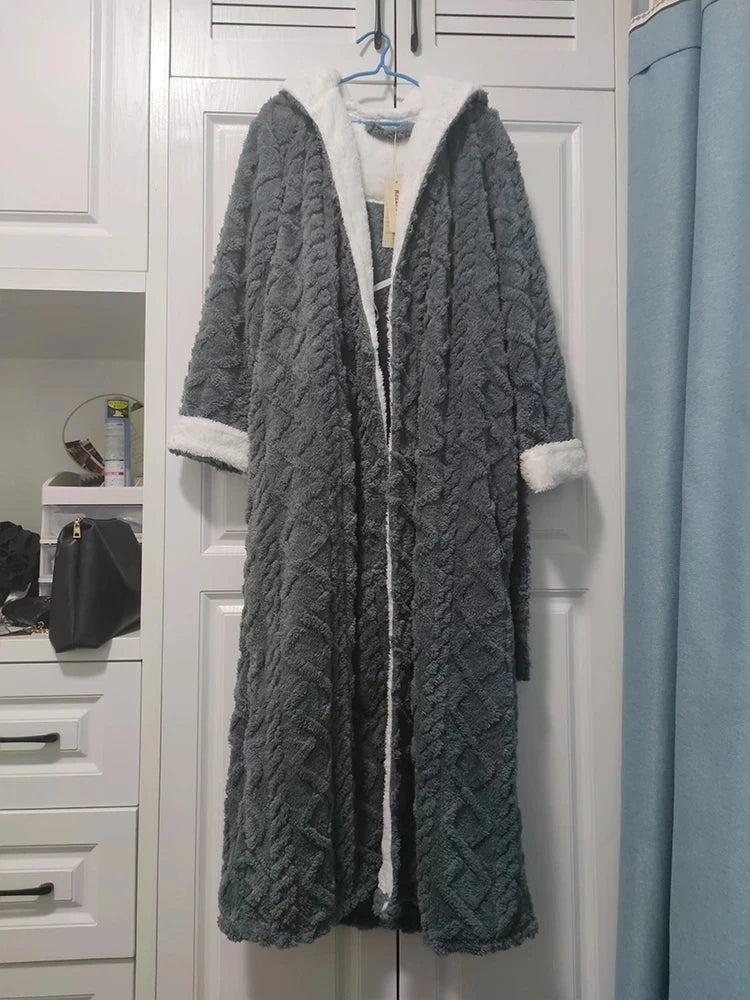 Flannel Hooded Winter Bathrobe