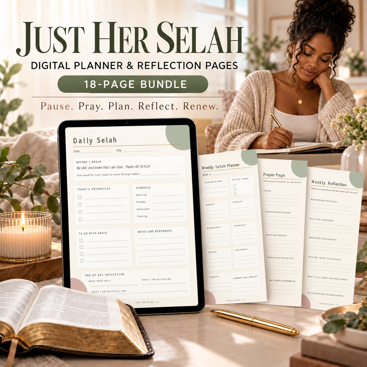 Just Her Selah Digital Planner and Reflection Pages Bundle